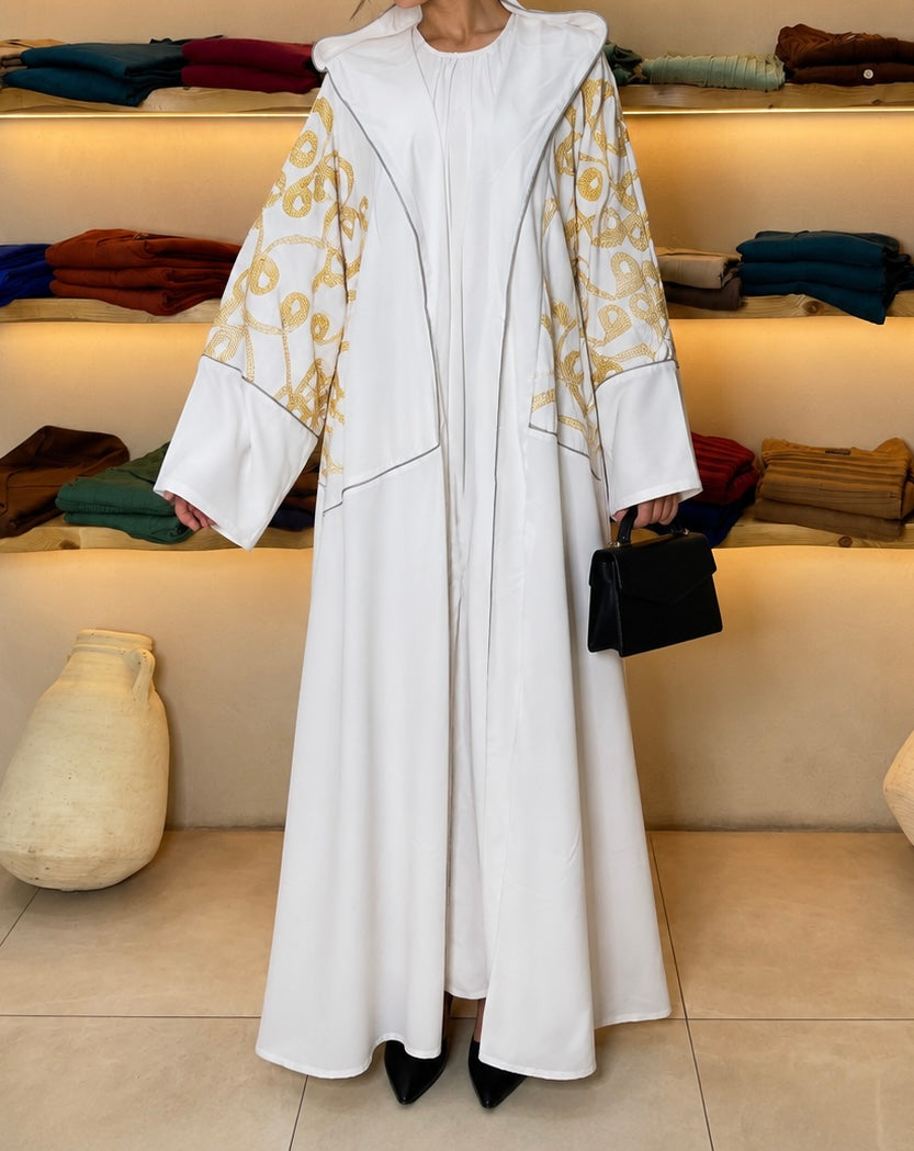 Long Gold-Embroidered Cardigan